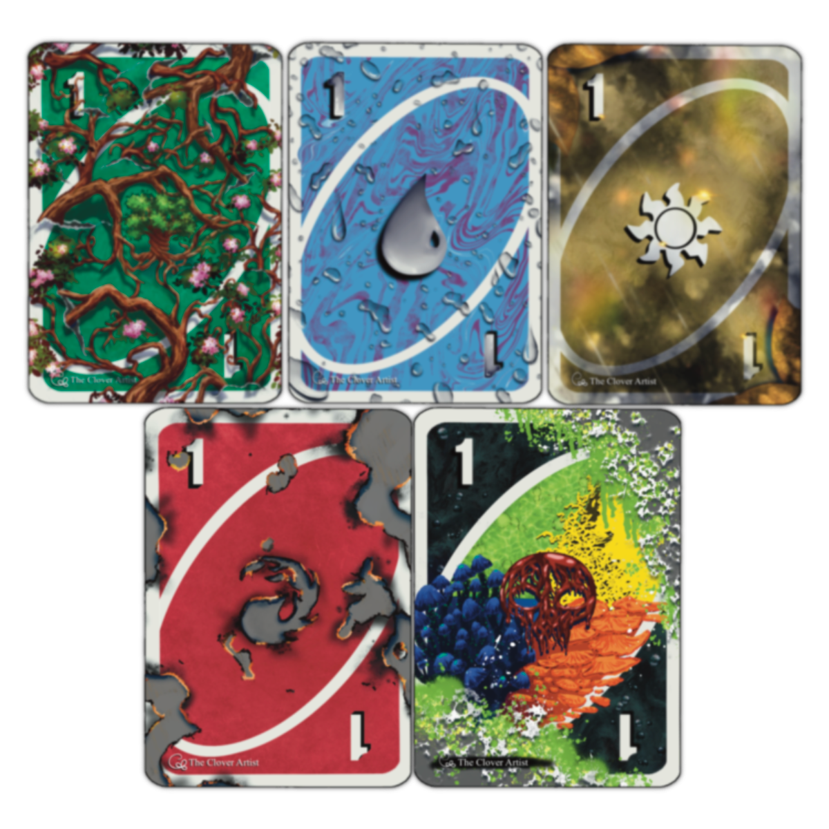 set of 5 lands that look like a iconic card game