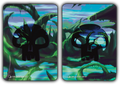 basic Swamp MTG Land Proxy featuring a toxic green landscape with spikes arches and crescents with a spooky lake in front by the clover artist