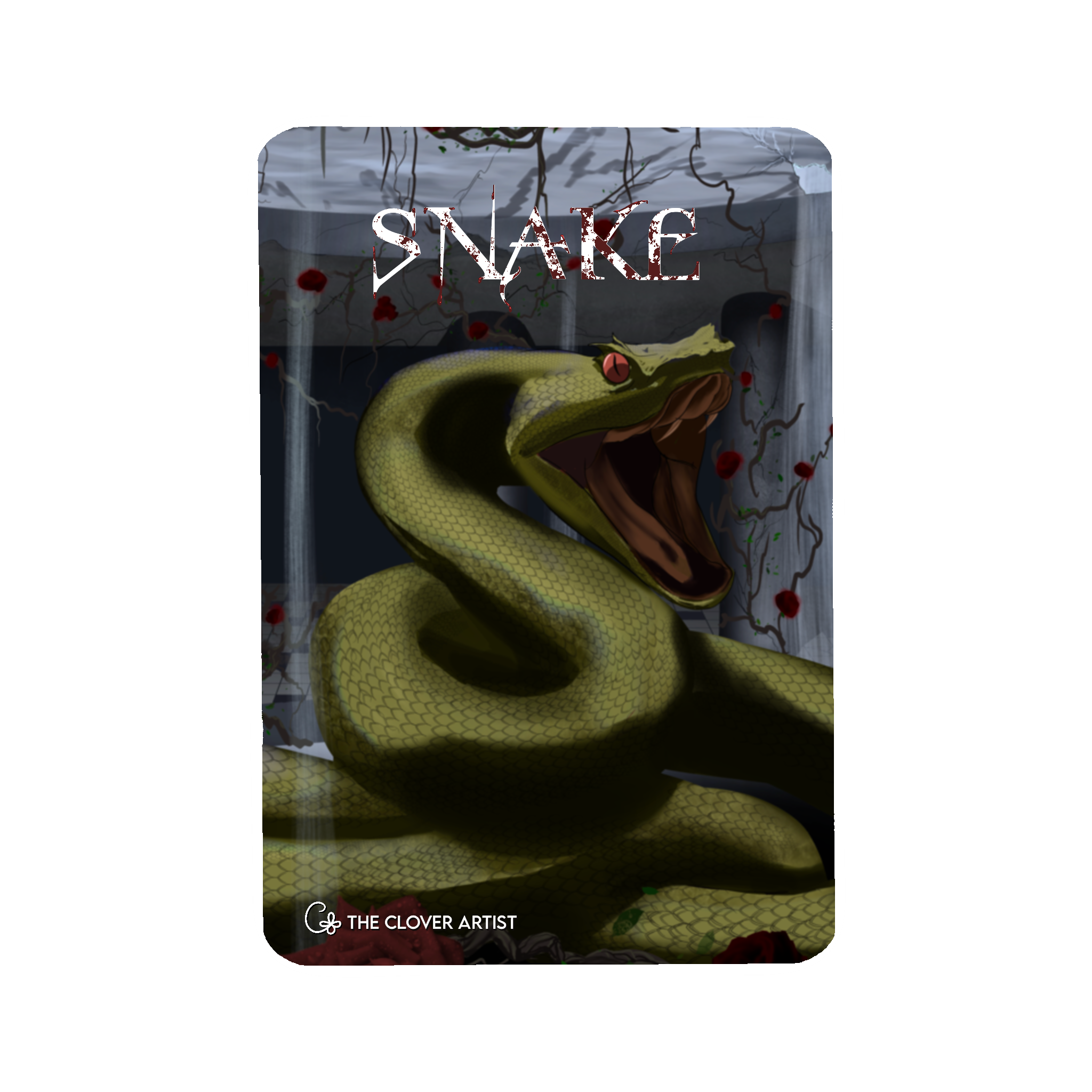Card featuring a snake with a dark background and 'Snake' text.