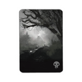 grey scale image of a foggy temple off in the distance and a tree in the foreground 