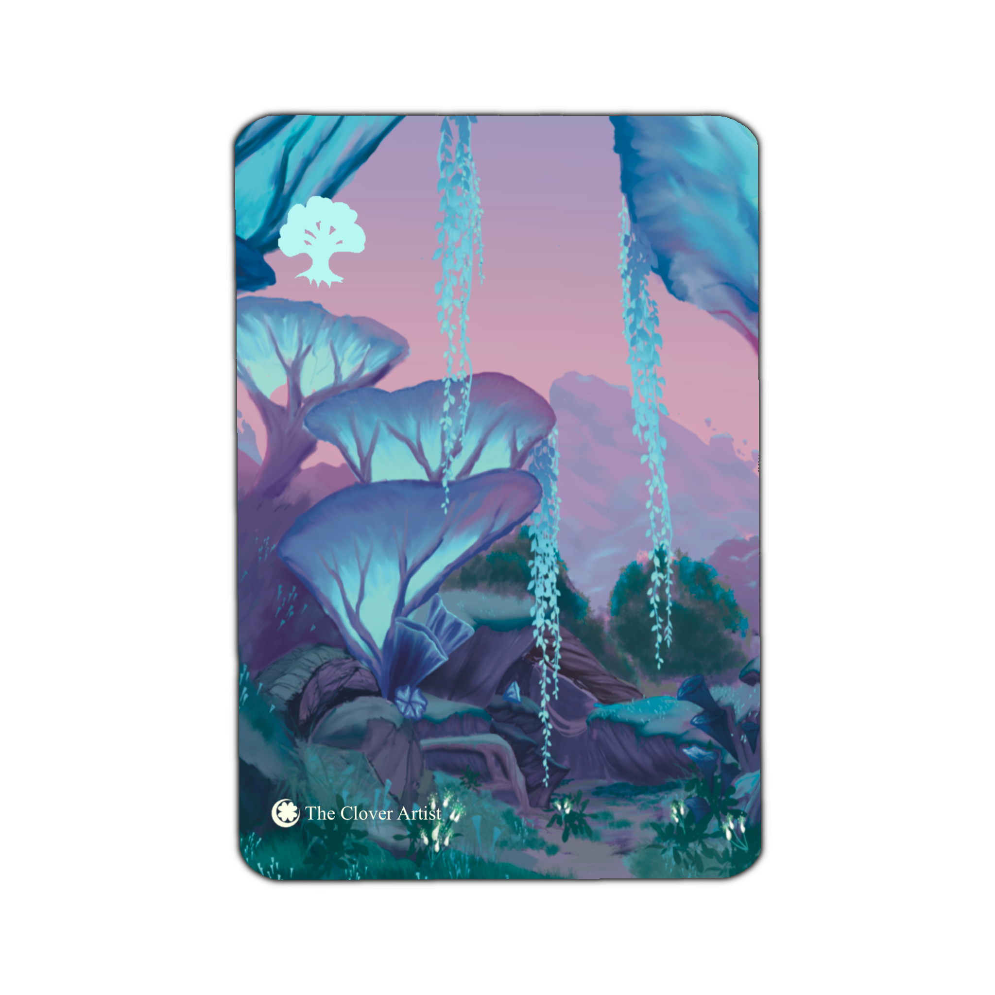 a green and blue glowing mushroom forest 