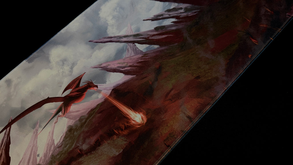 Artistic depiction of a tree with glowing roots against a cloudy sky art on angled playmat
