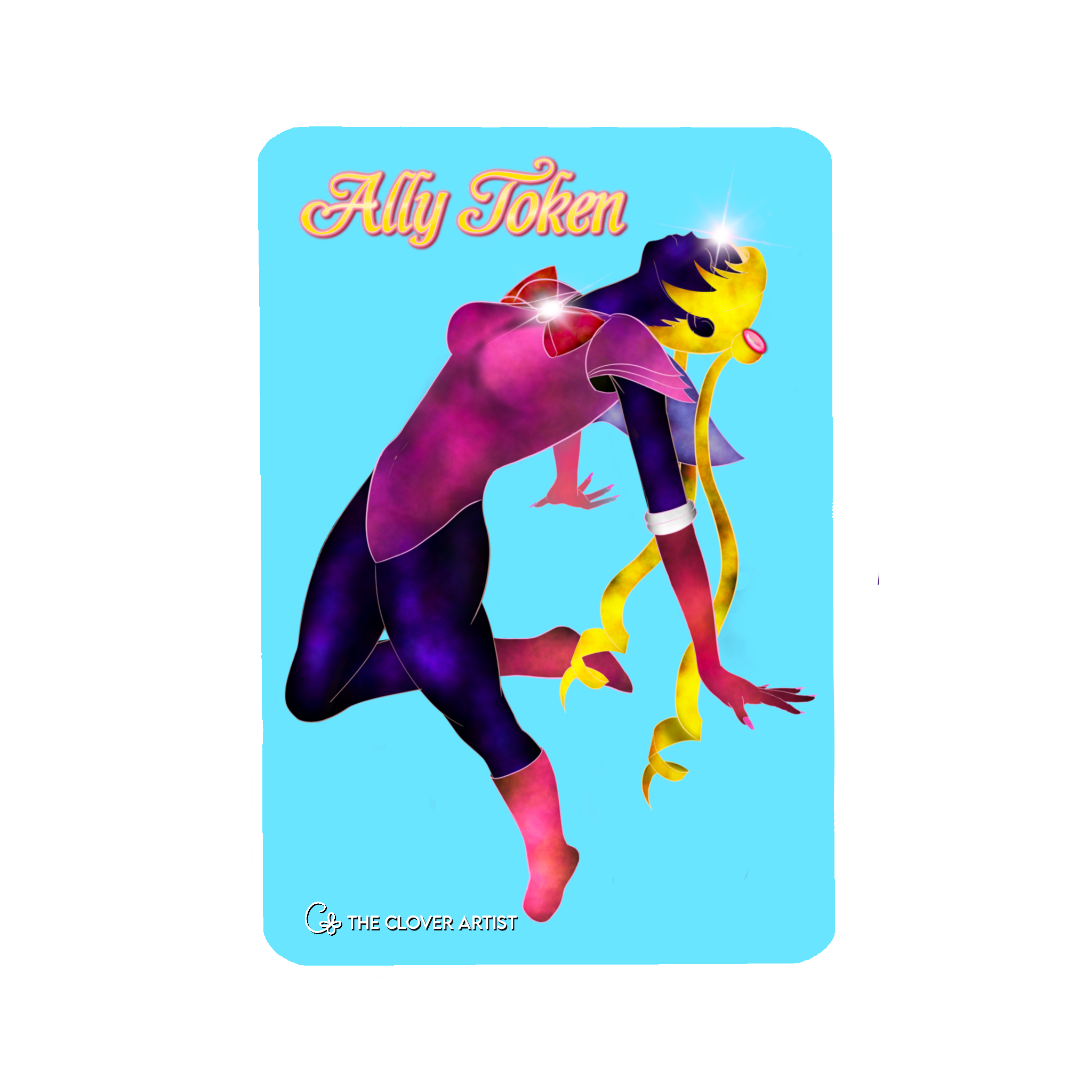 Card featuring a colorful character with 'Ally Token' text on a blue background
