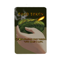 Card with a hand holding leaves and a flame, labeled 'Food Token' with game text.